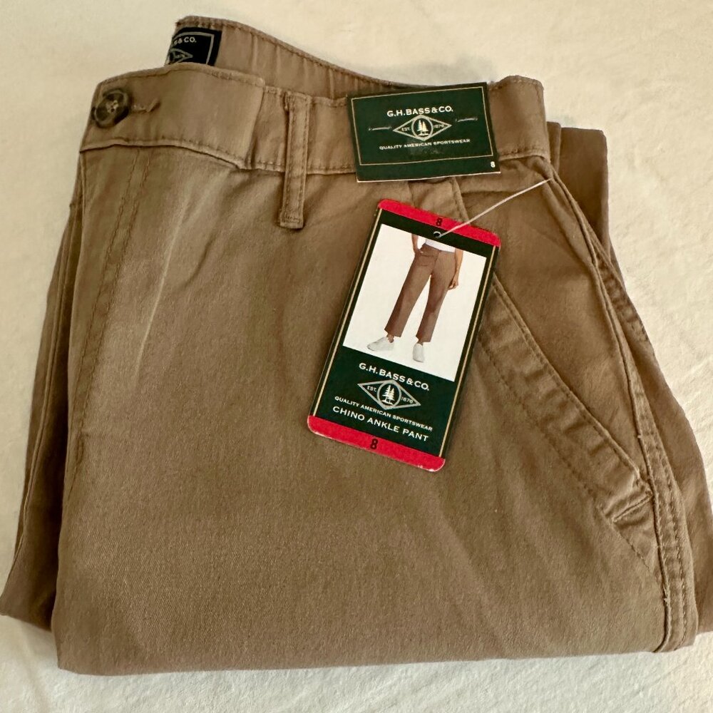 G.H. Bass & Co. Women's Chino Ankle Pant Size 8 Brown Business Casual Urban NEW